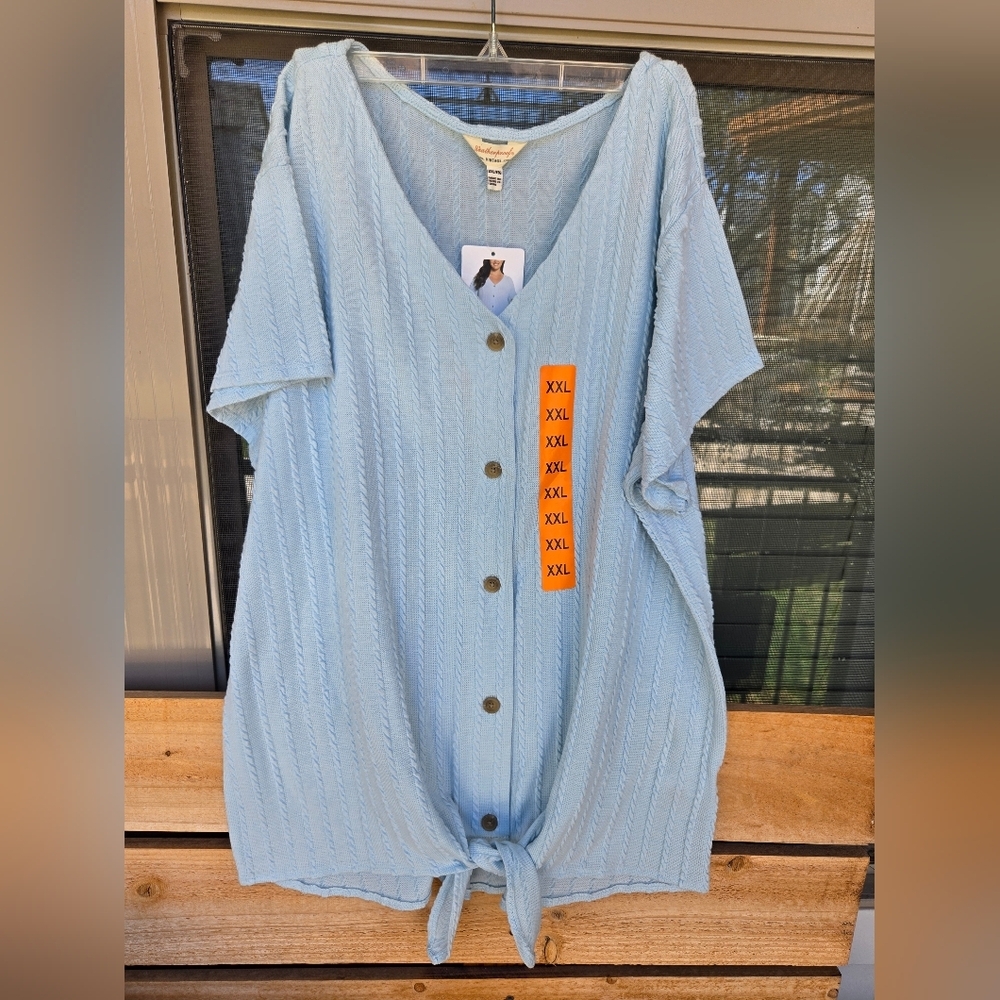 Weatherproof Vintage Ladies' Tie Front Top Blue Sz XXL NWT
